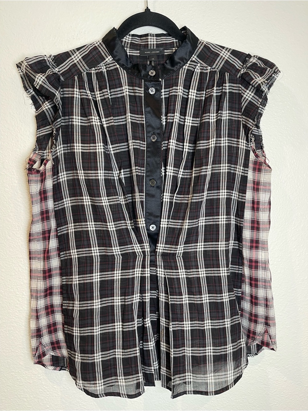 Marc Jacobs Plaid Check Sleeveless Button Front Blouse Size 10